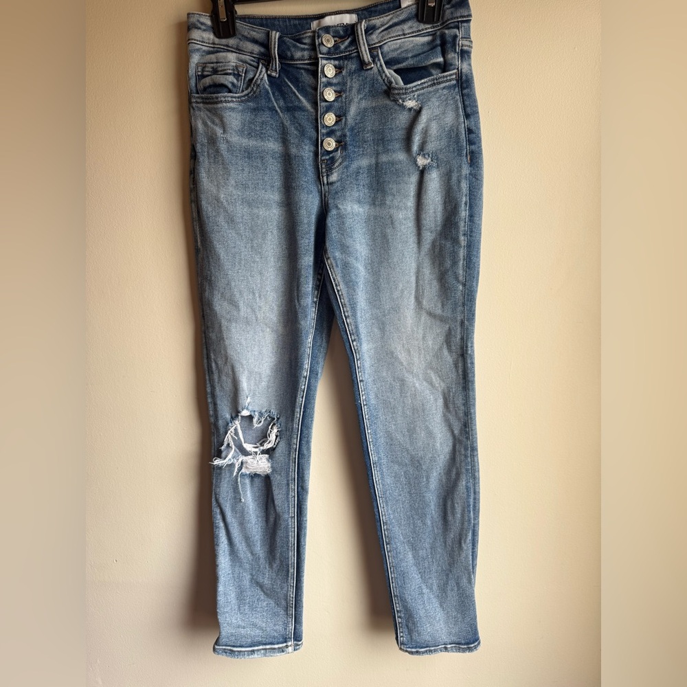 Vervet Women’s Skinny Jeans Light Wash Distressed Button Fly Size 25